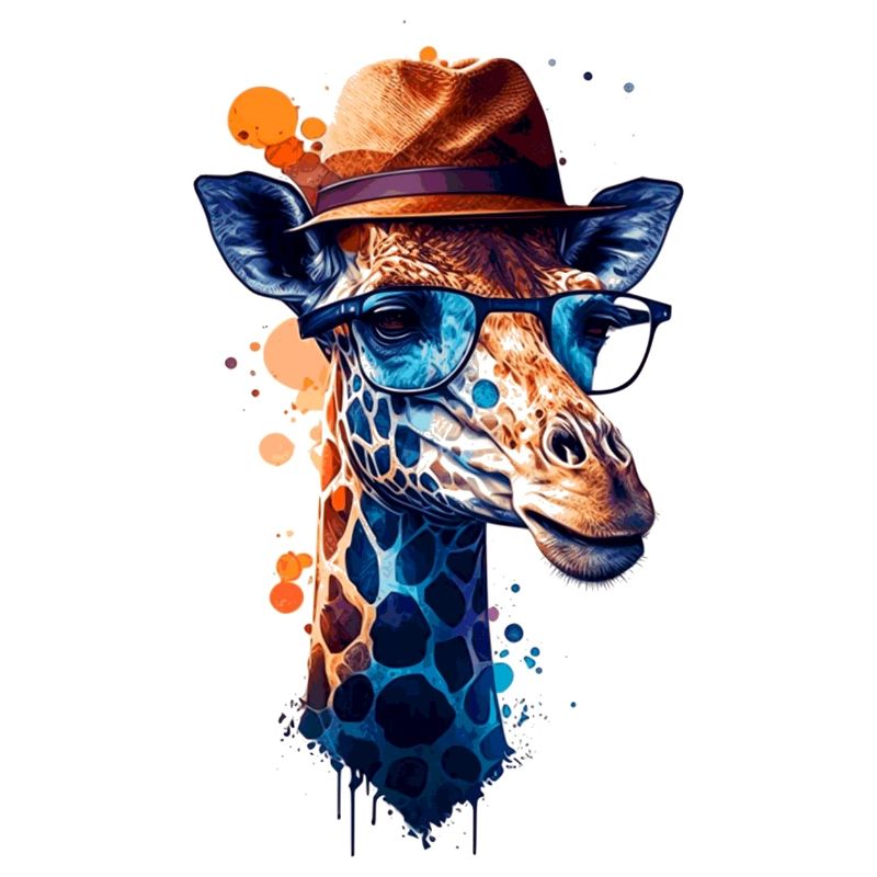 Giraffe as hipster spectacle wearer with hat