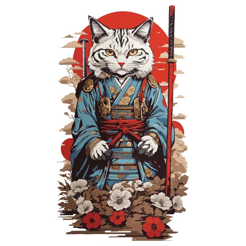 Chat Samouraï Rétro Japon Esthétique Chat Design