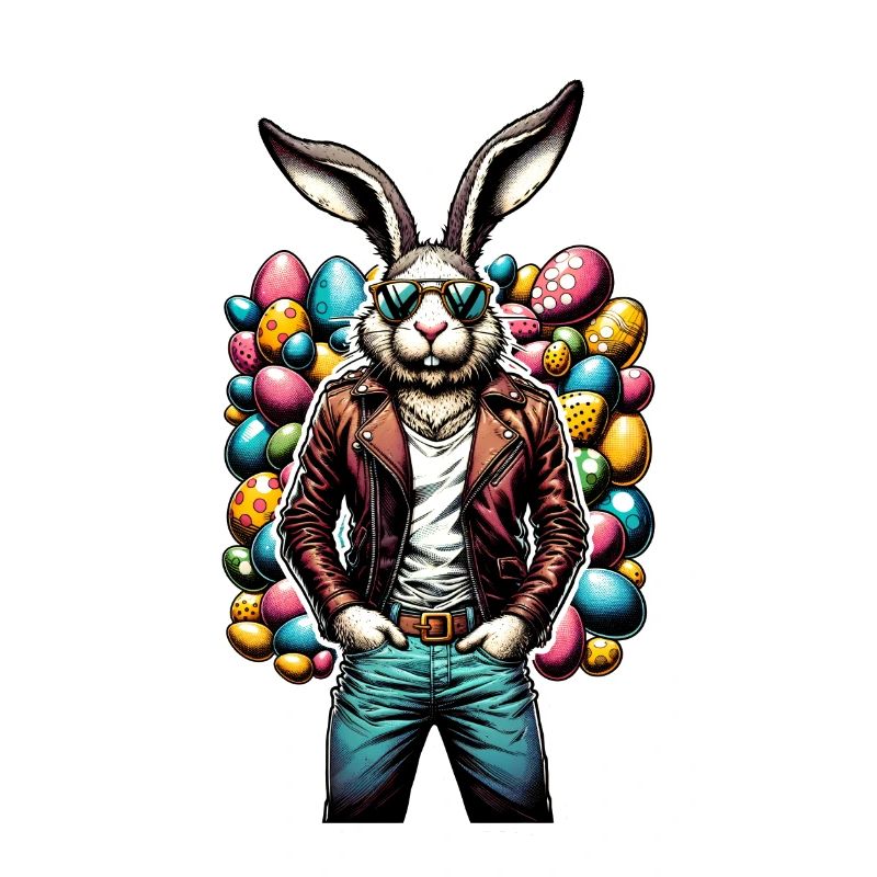 Easter bunny cool with eggs, sunglasses and jeans
