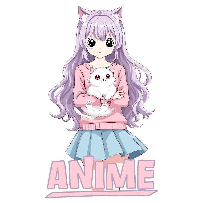 Anime adolescent avec chat manga mignon japanimation