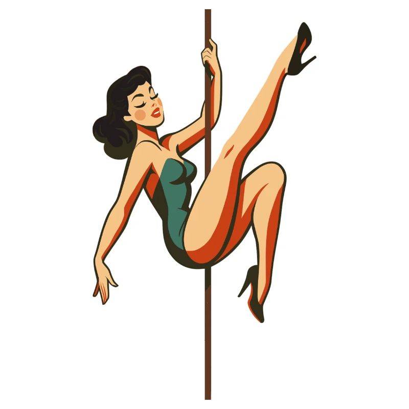 Pole Dance Pole Dancer Cheveux Noir Rétro Années 50