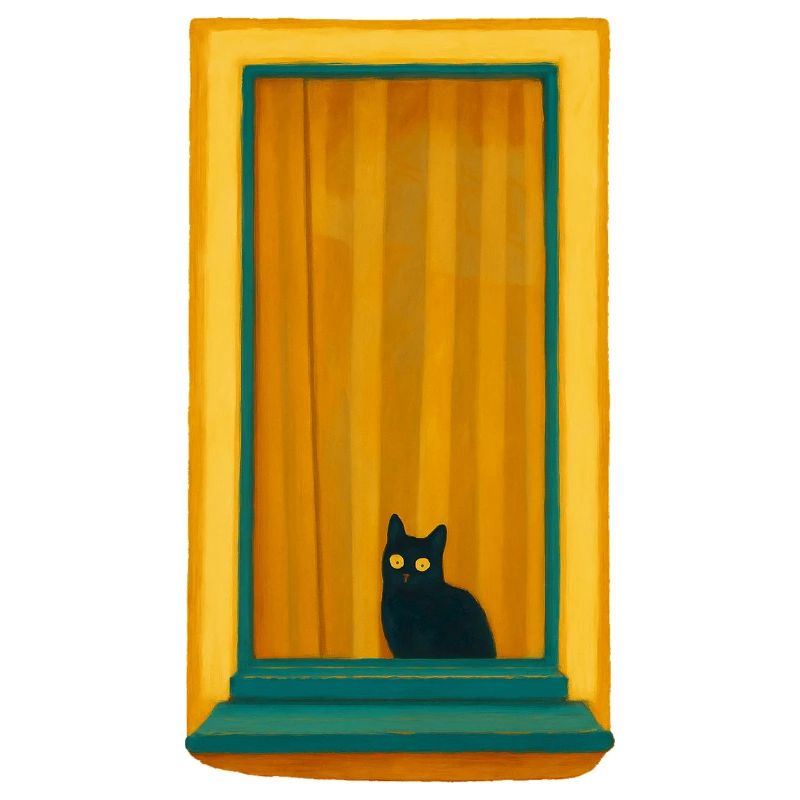 Window Cat in Golden Frame