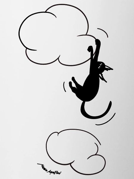 Black Cat hanging on a Cloud. 