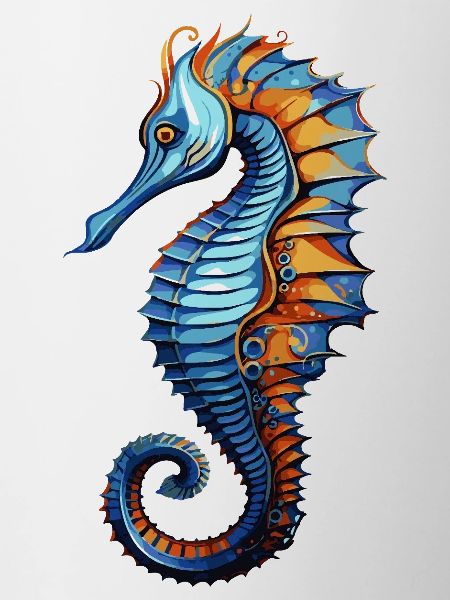 Seepferdchen Blau Orange Illustration