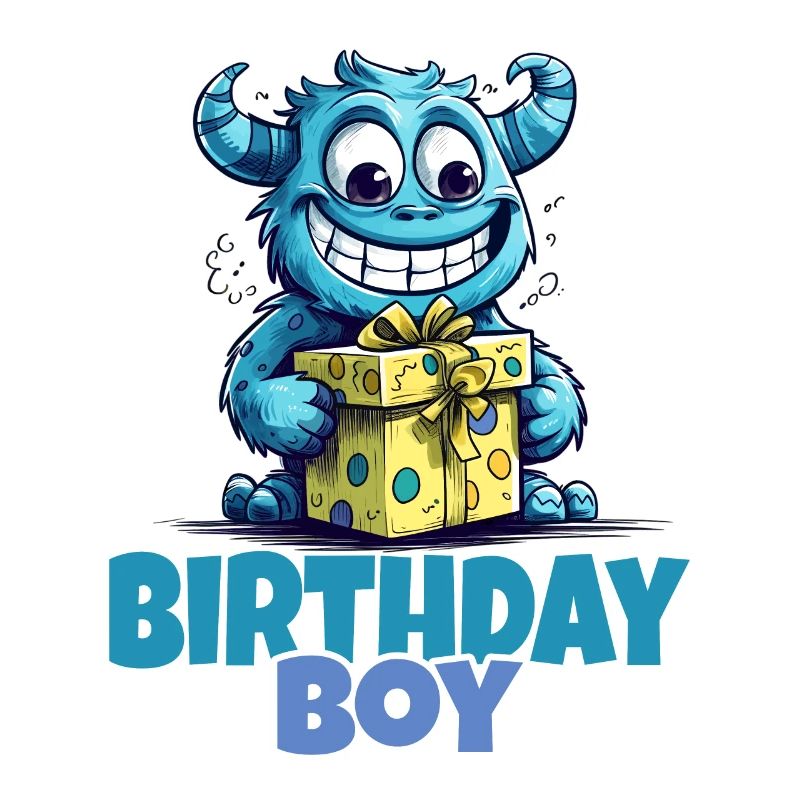 Garçon d’anniversaire, monstre mignon avec cadeau
