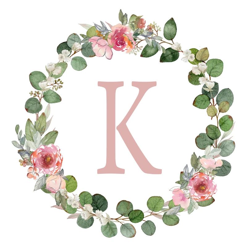 K Monogram Eucalyptus Rose Wreath