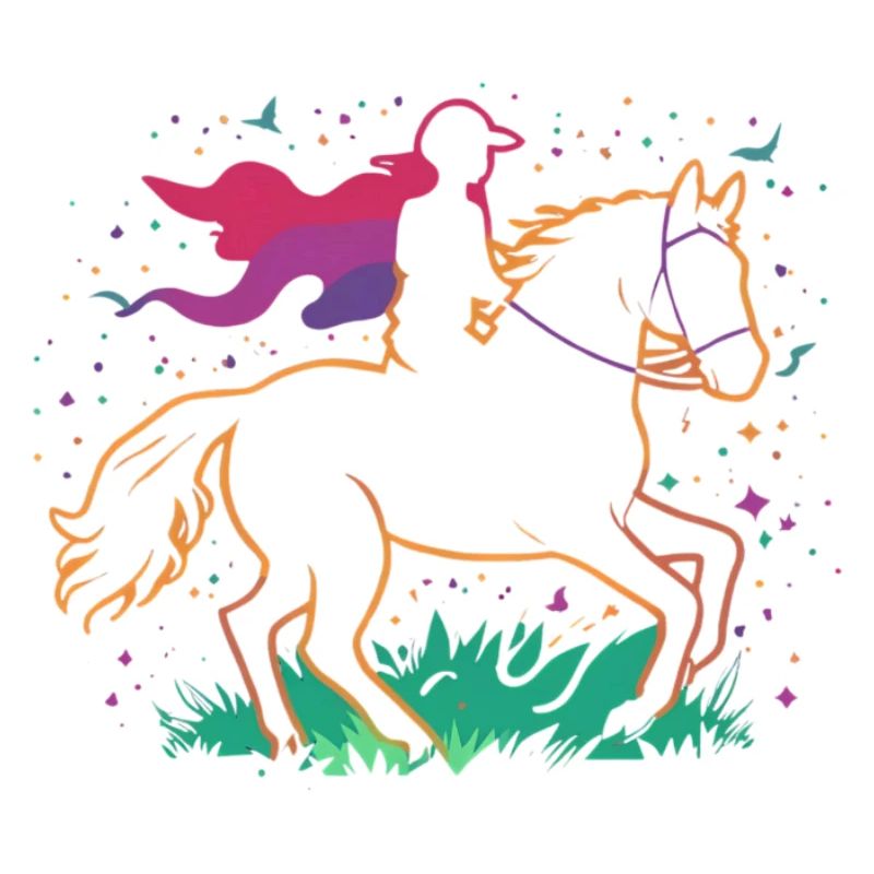 Cavalier de licorne lumineuse sur une prairie colorée