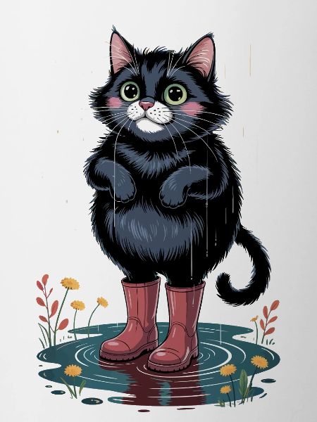 Süße schwarze Katze im Regen