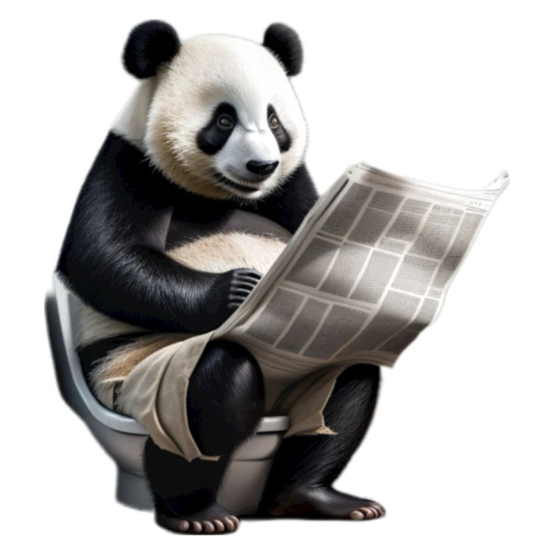 Panda lit un journal sur les toilettes