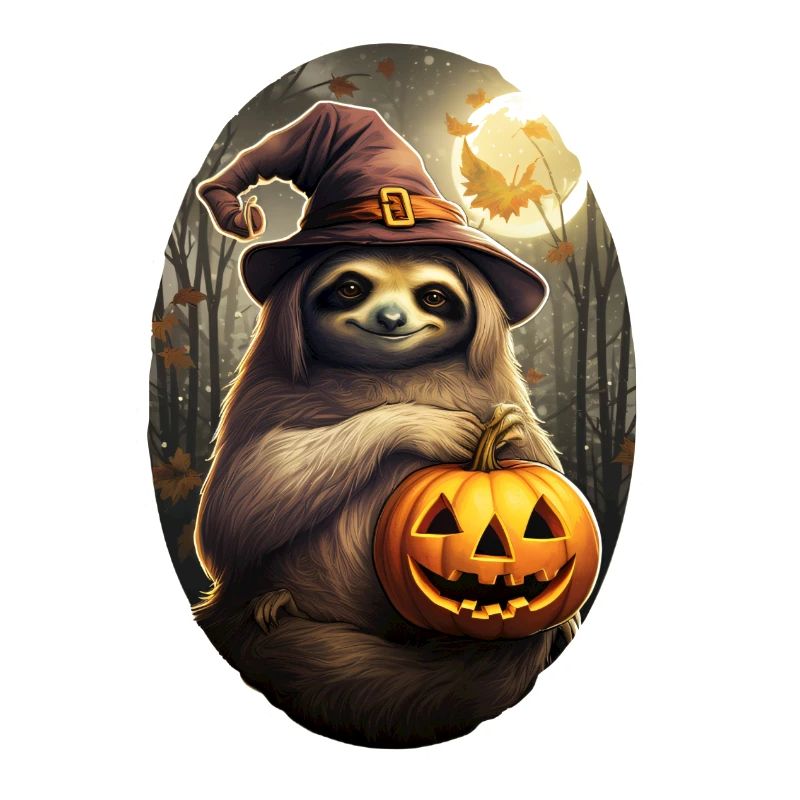 Halloween Faultier mit Hexenhut und Kürbis