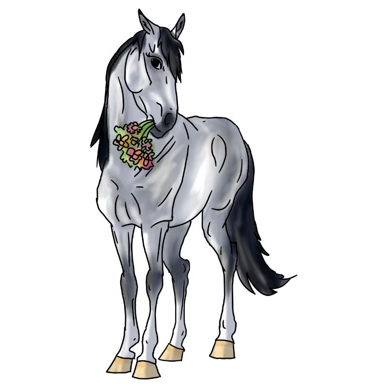 süßes Pferd mit Blumenstrauß