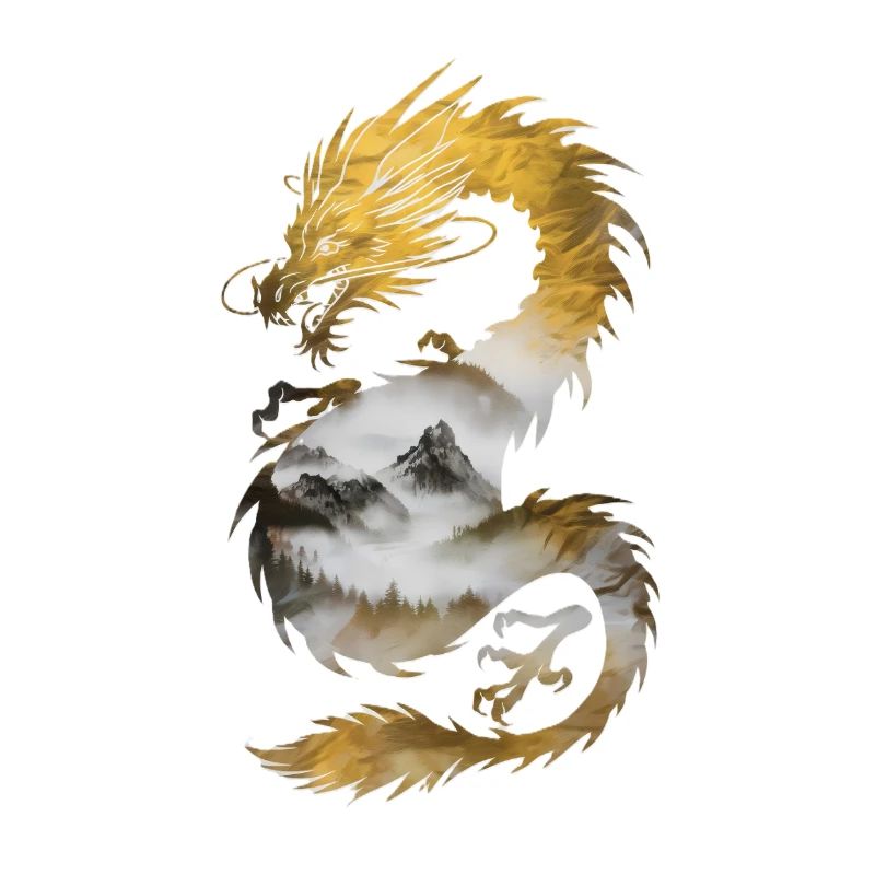 Cooler chinesischer Drache mit Bergpanorama