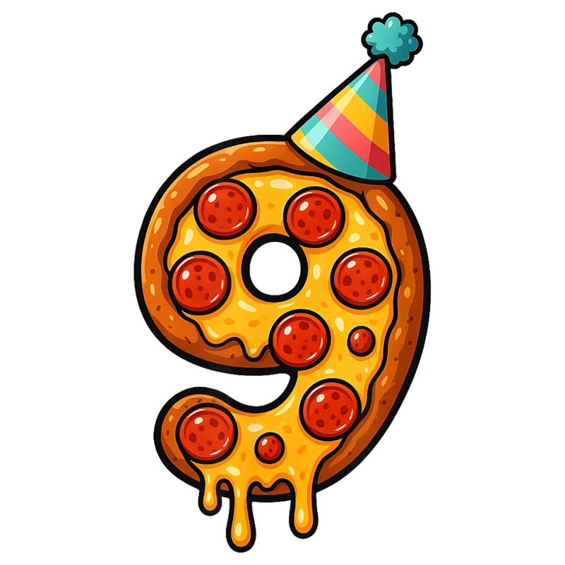 Célébration de la part de pizza numéro neuf