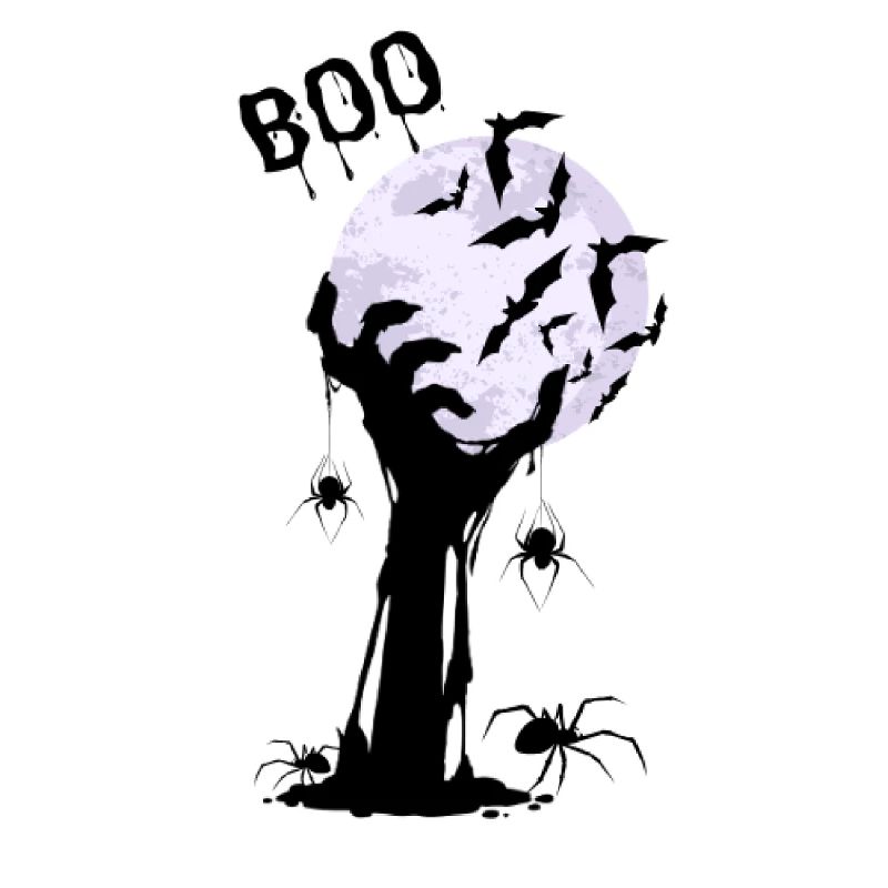 Moonlit night bats over creepy tree
