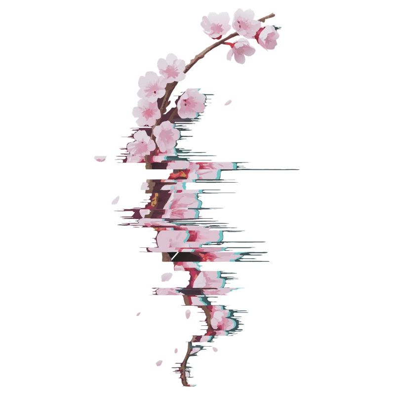 Glitch Kirschblüte moderner Blütenzweig