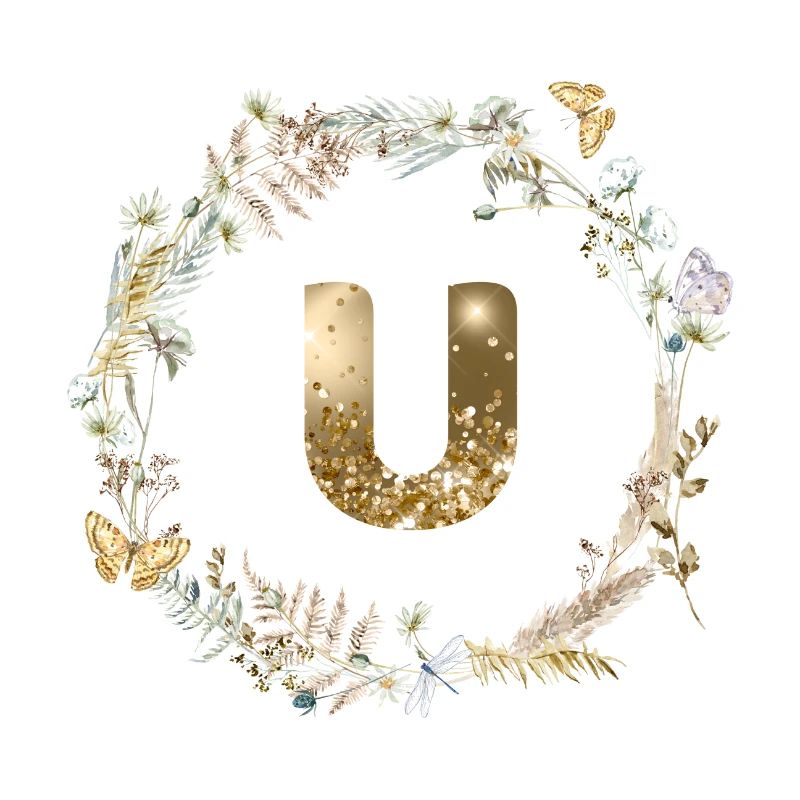 U Monogram Glitter Boho Wreath
