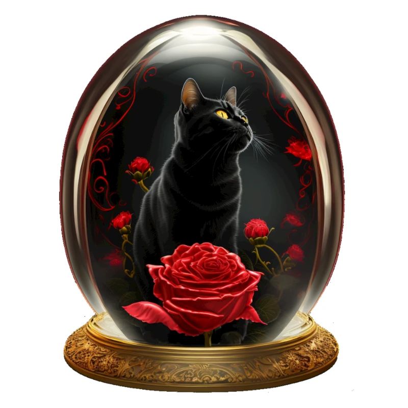 Eine Katze mit Rose in einer Kugel