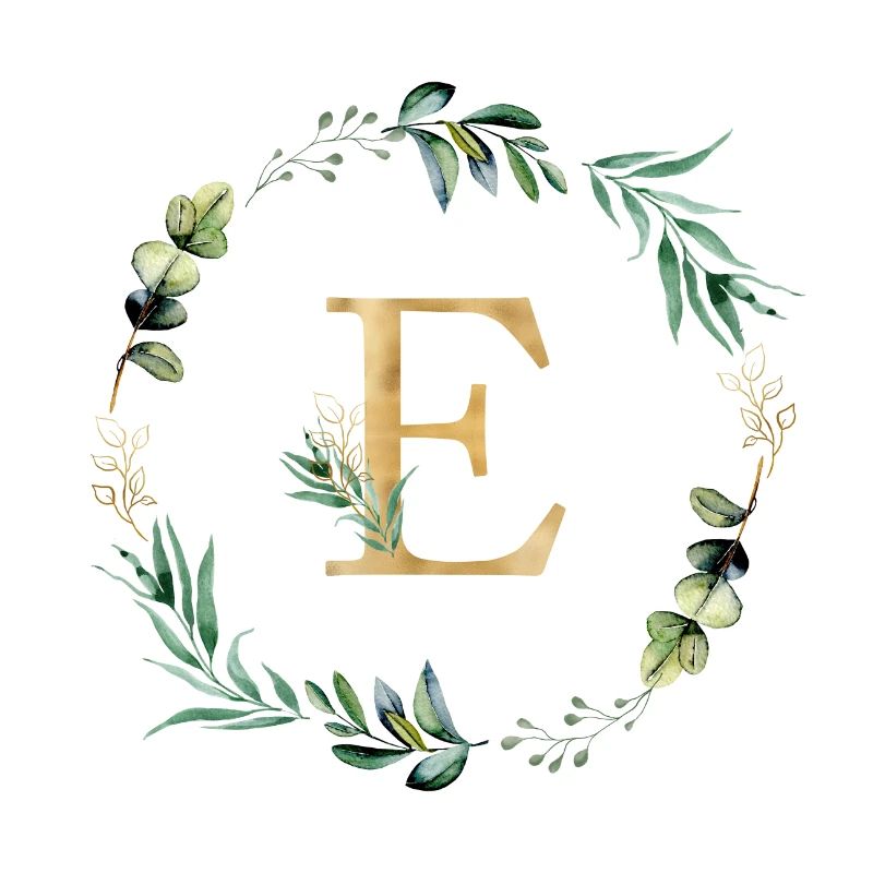 Monogramme E Botanique Personnalisable Or Vert