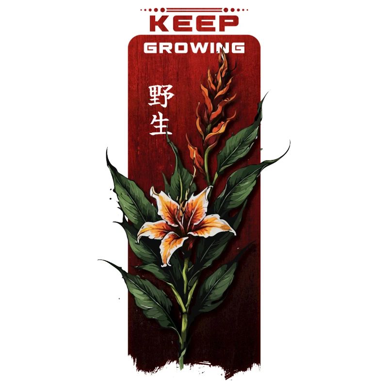 Wachsen Sie weiter mit Blumen auf rotem Plaque