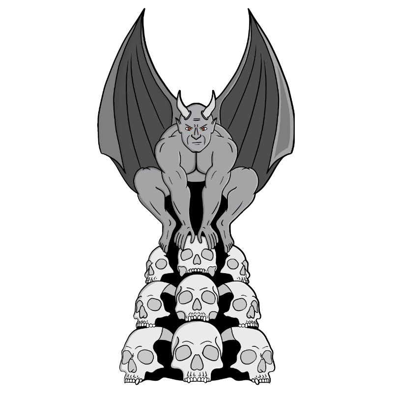 Gargoyle Dämon über Schädeln