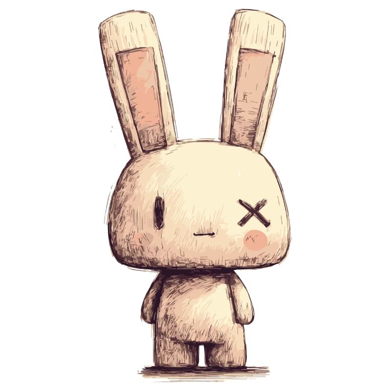 Hugging rabbit with cross eyes