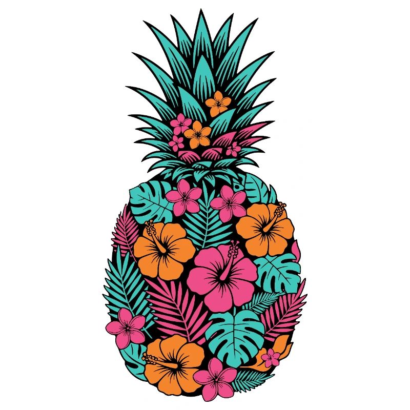 Neon Tropical Pineapple Flower Pattern