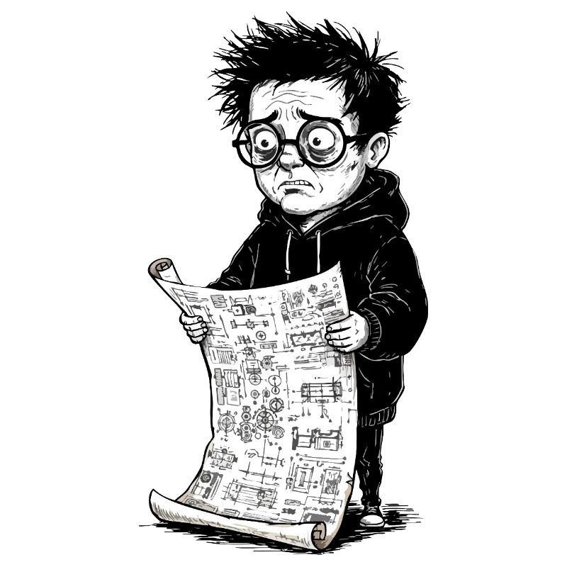 Sad boy reading black newspaperwhite