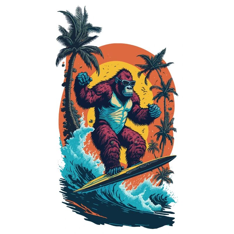 Surf-Gorilla: Das Retro Wave Illustration