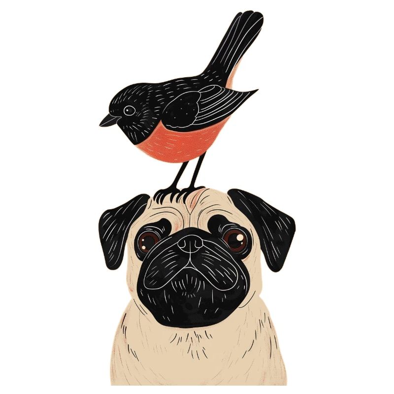Mops mit Vogel