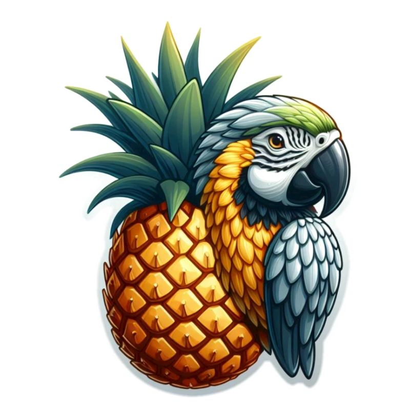 Perroquet sur un ananas