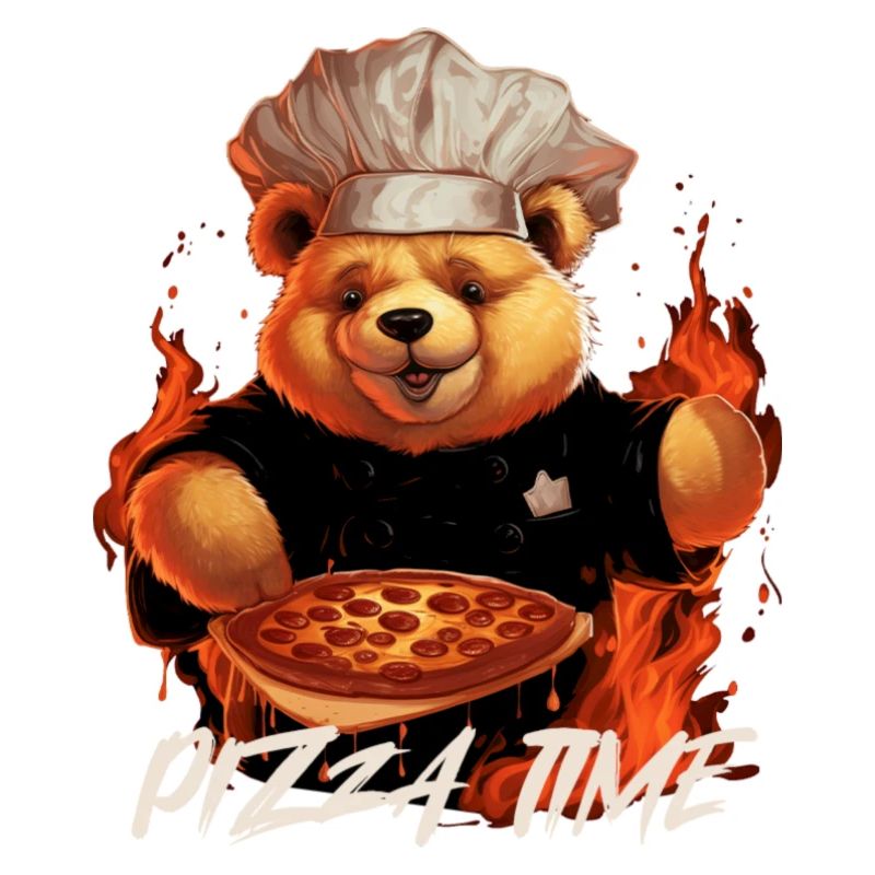Chef teddy bear in the kitchen Pizza Time