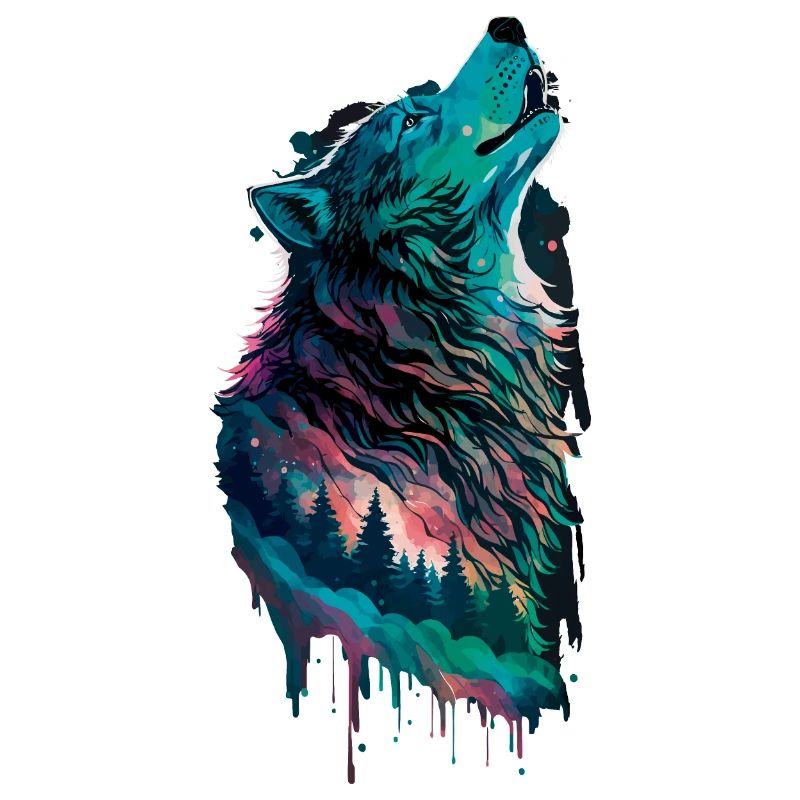 Aurora borealis in Form eines Wolfes im Wald