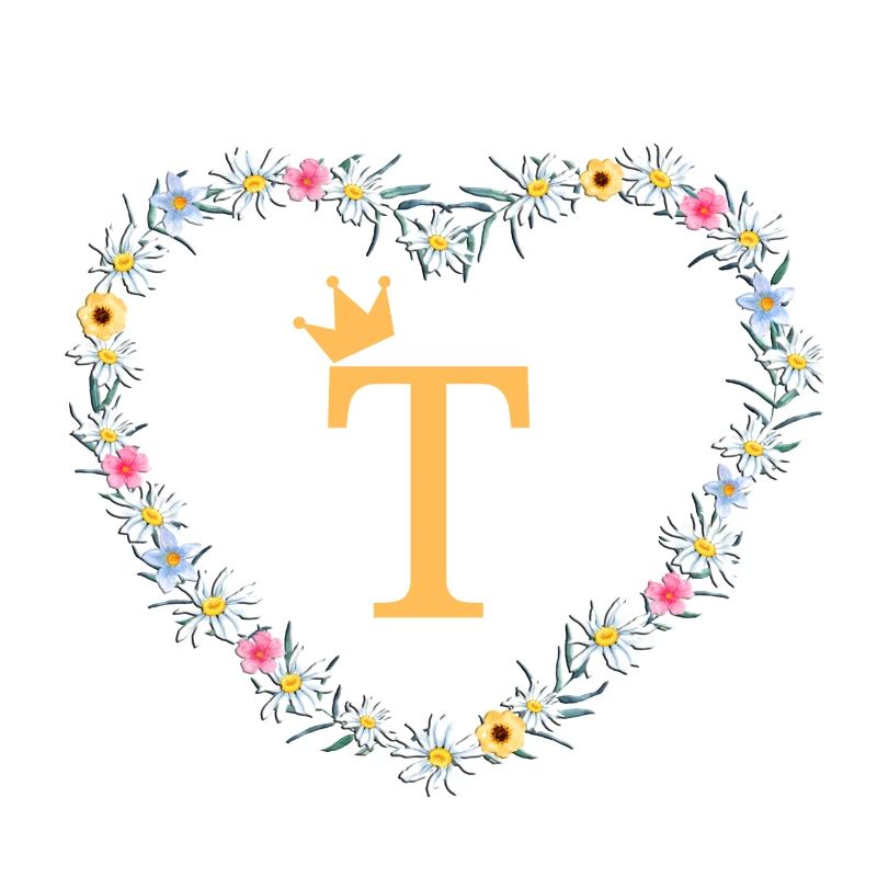 Letter T, Monogram, Heart, Personalizable