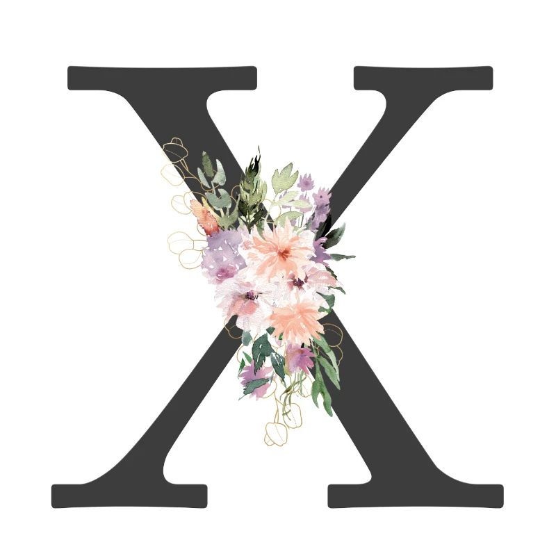 Letter X, Monogram, Flowers