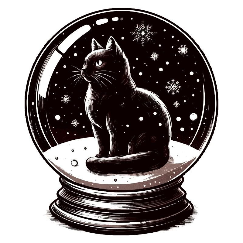 Boule à neige avec chat noir d’hiver pour