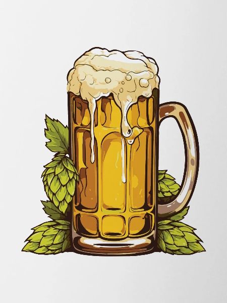 Beer glass, hops, malt, beer