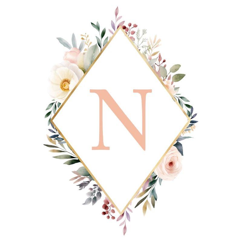 N Monogram, Floral, Boho
