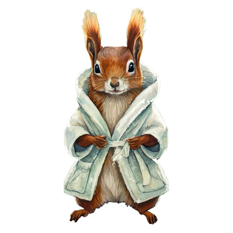 Squirrel in bathrobe