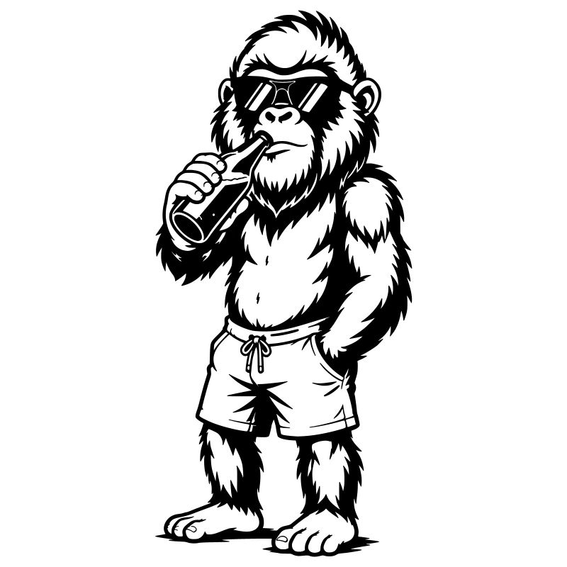 Cooler Gorilla mit Sonnenbrille und Drink