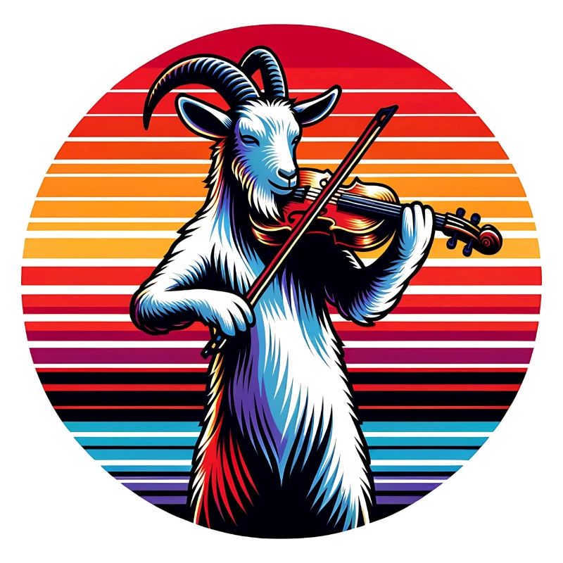 Cool goat playing violin on farm