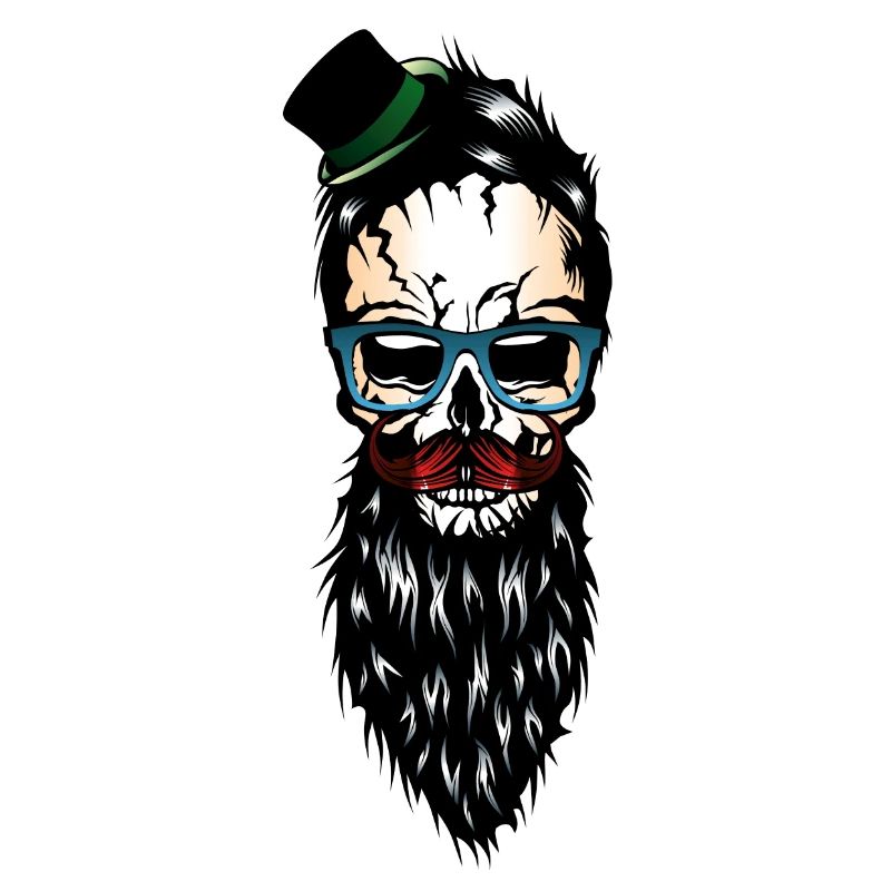 Kopf des bärtigen Barthut-Schnurrbartes des Todes Hipster