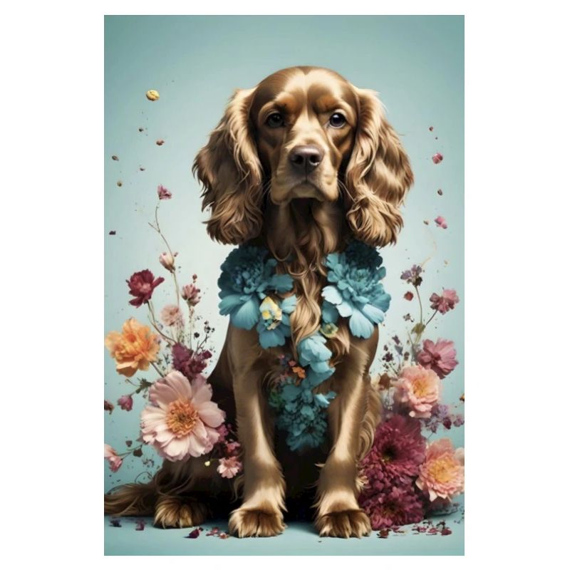 Brauner Cocker Spaniel mit Blumen