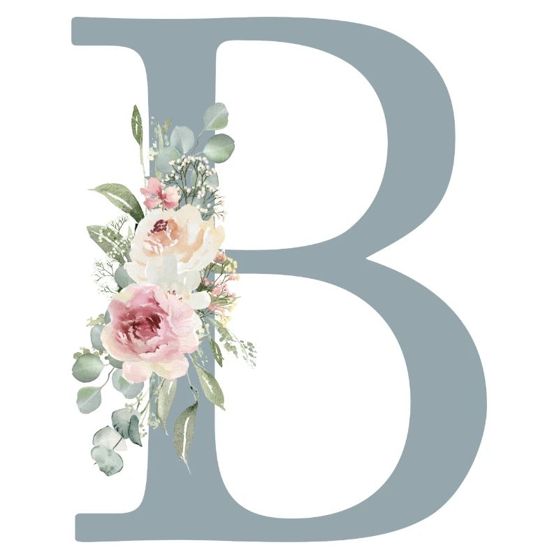 B| Monogramme | Eucalyptus Pastel Fleur Bleu