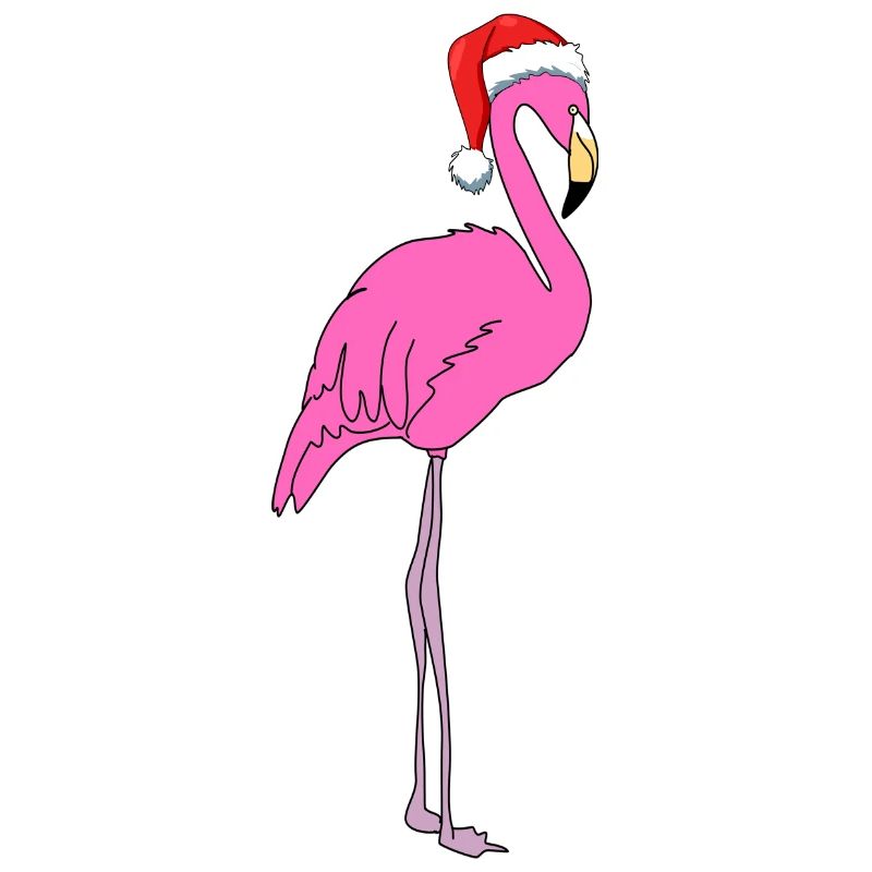 Flamant rose avec bonnet de Père Noël