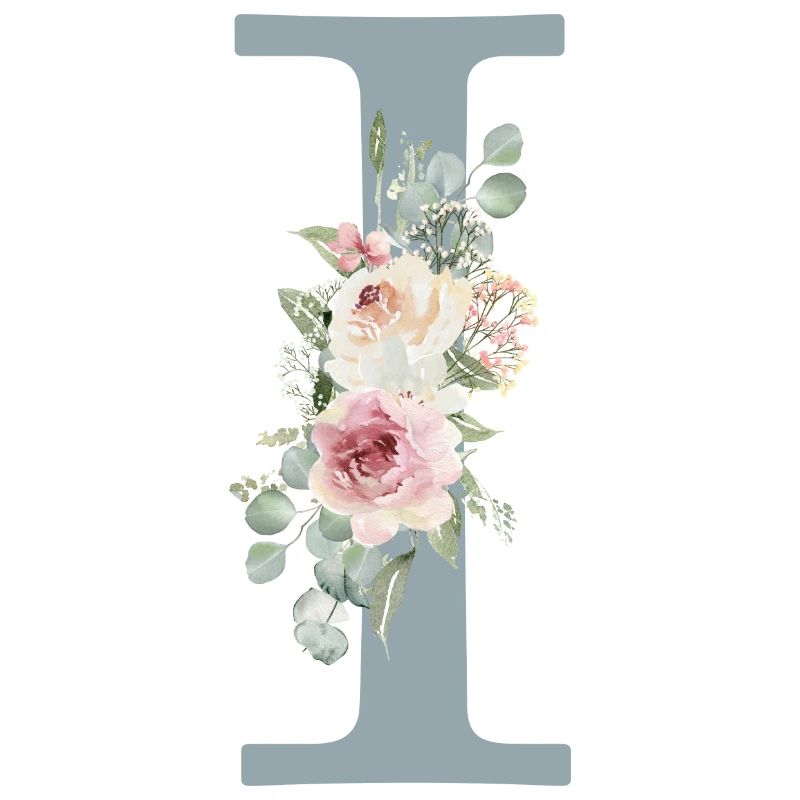 I| Monogramm | Eukalyptus-Pastell-Blumen-Blau