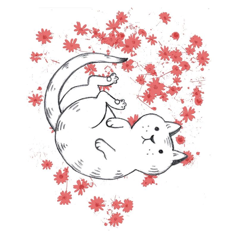 Chat avec les fleurs rouges