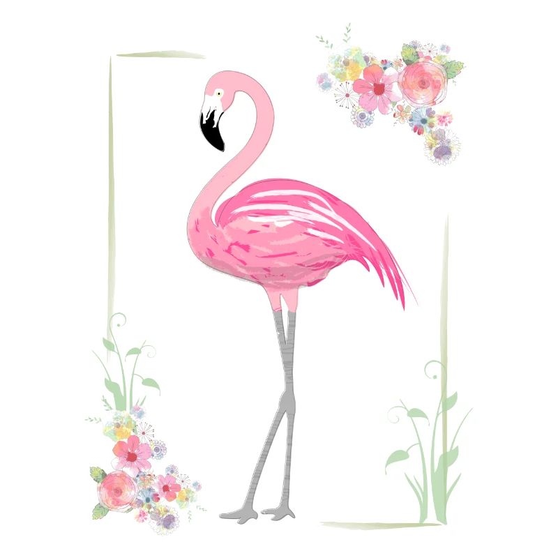 Flamingo mit Blumen Umrahmung