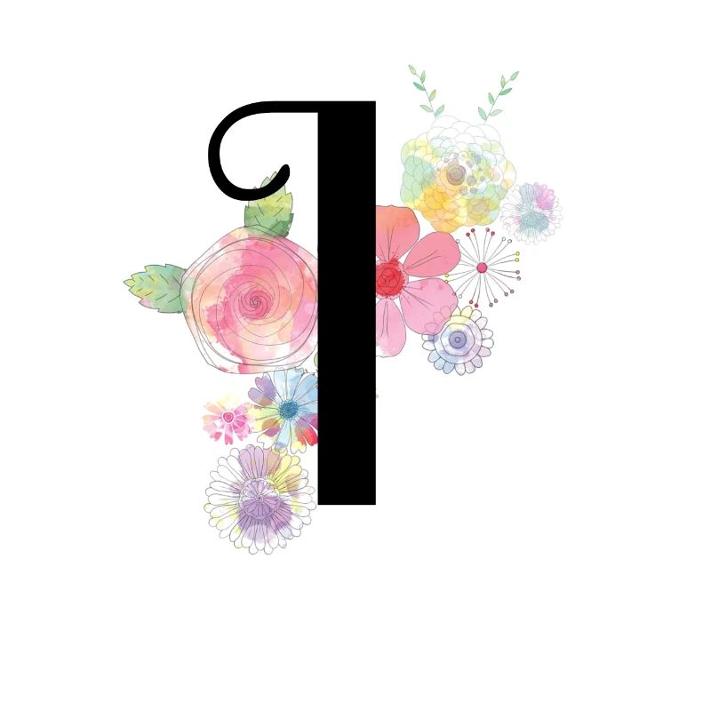 Monogramm Buchstabe I mit Pastellblüten