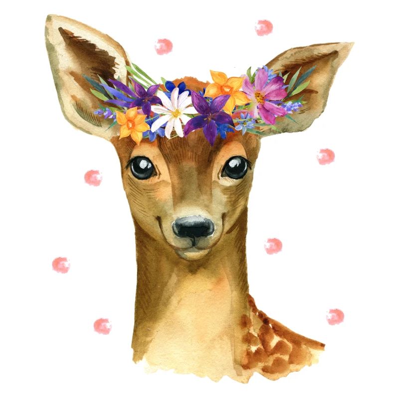 Mignon bébé cerf faon cerf avec fleurs et confettis