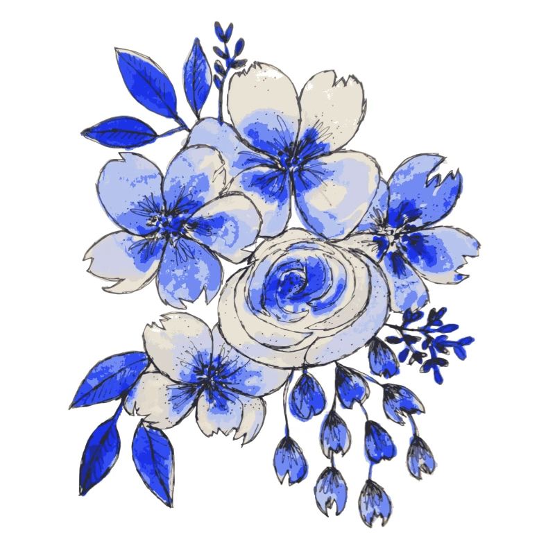 Bouquet bleu et blanc de fleurs